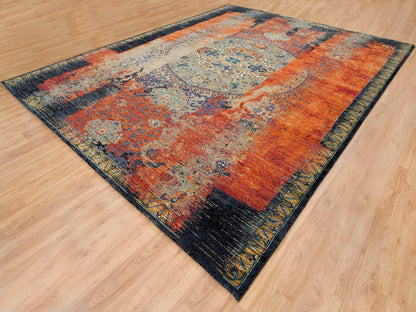 Transitional hand-knotted wool rug in Orange, 12' x 15'1" — SKU O065176 (view 3)