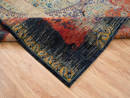 Orange 12'0" x 15'1" Transitional Hand knotted Wool Rug - Sku: O065176