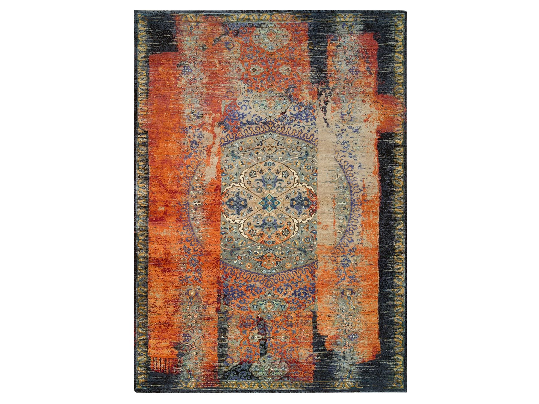 Transitional hand-knotted wool rug in Orange, 10'2" x 14'3" — SKU O065177