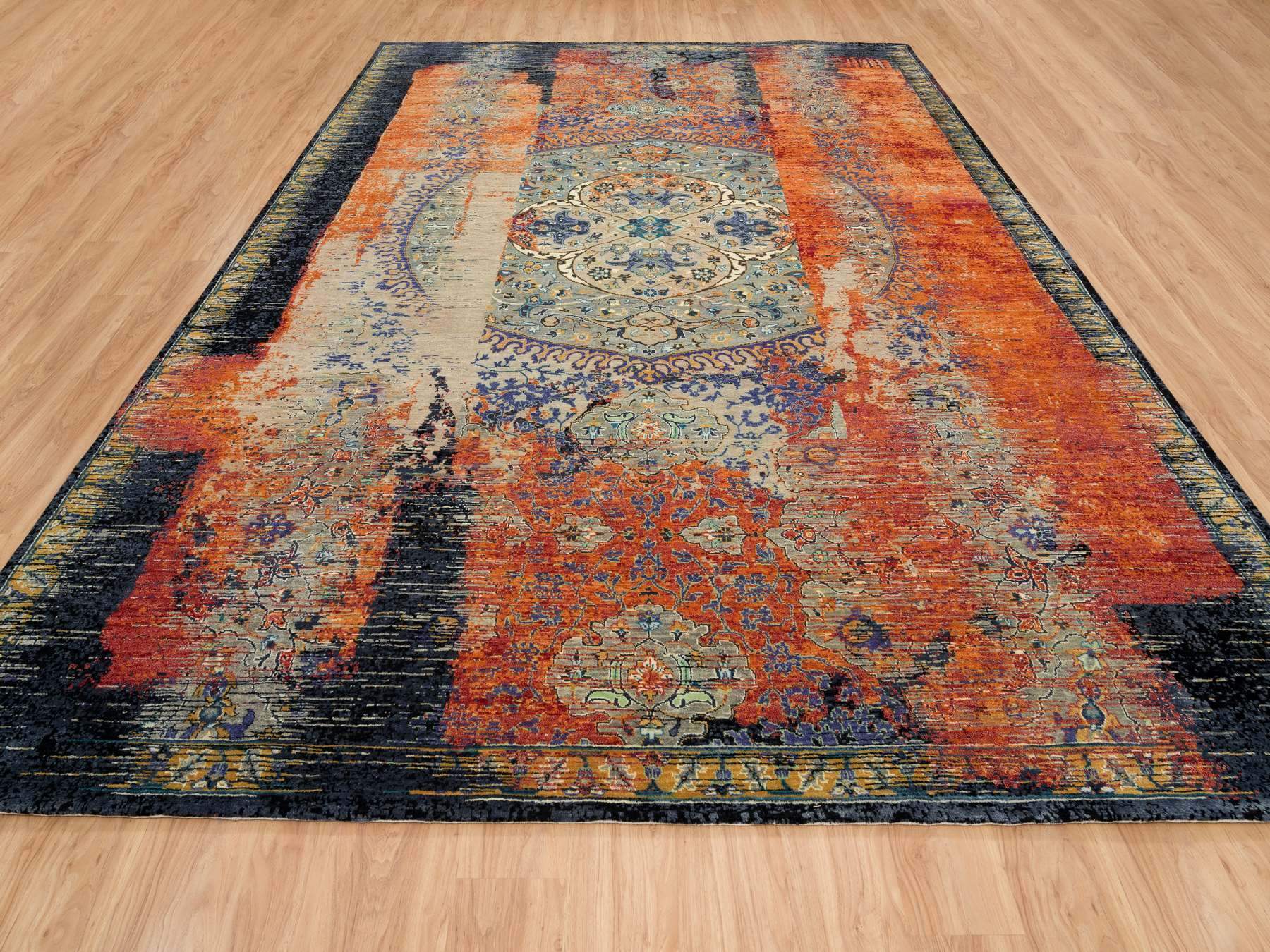 Transitional hand-knotted wool rug in Orange, 10'2" x 14'3" — SKU O065177 (view 2)