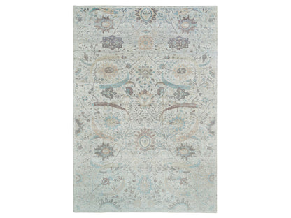 Transitional hand-knotted wool/silk rug in Ivory, 12'1" x 18' — SKU O065178