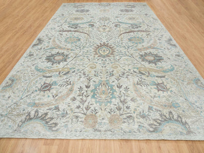 Transitional hand-knotted wool/silk rug in Ivory, 12'1" x 18' — SKU O065178 (view 2)