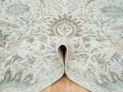 Transitional hand-knotted wool/silk rug in Ivory, 12'1" x 18' — SKU O065178 (view 5)