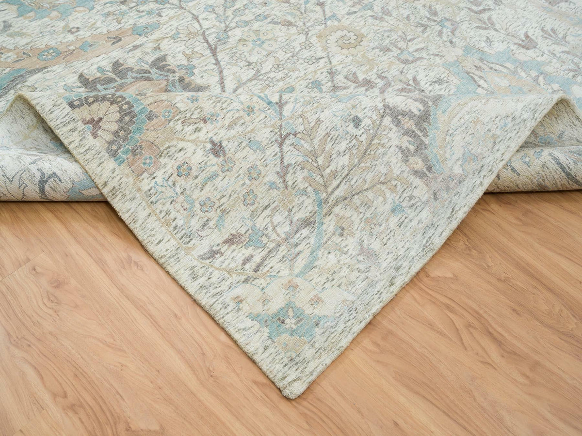Transitional hand-knotted wool/silk rug in Ivory, 12'1" x 18' — SKU O065178 (view 6)