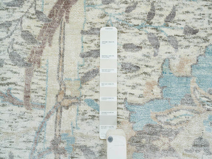 Transitional hand-knotted wool/silk rug in Ivory, 12'1" x 18' — SKU O065178 (view 7)