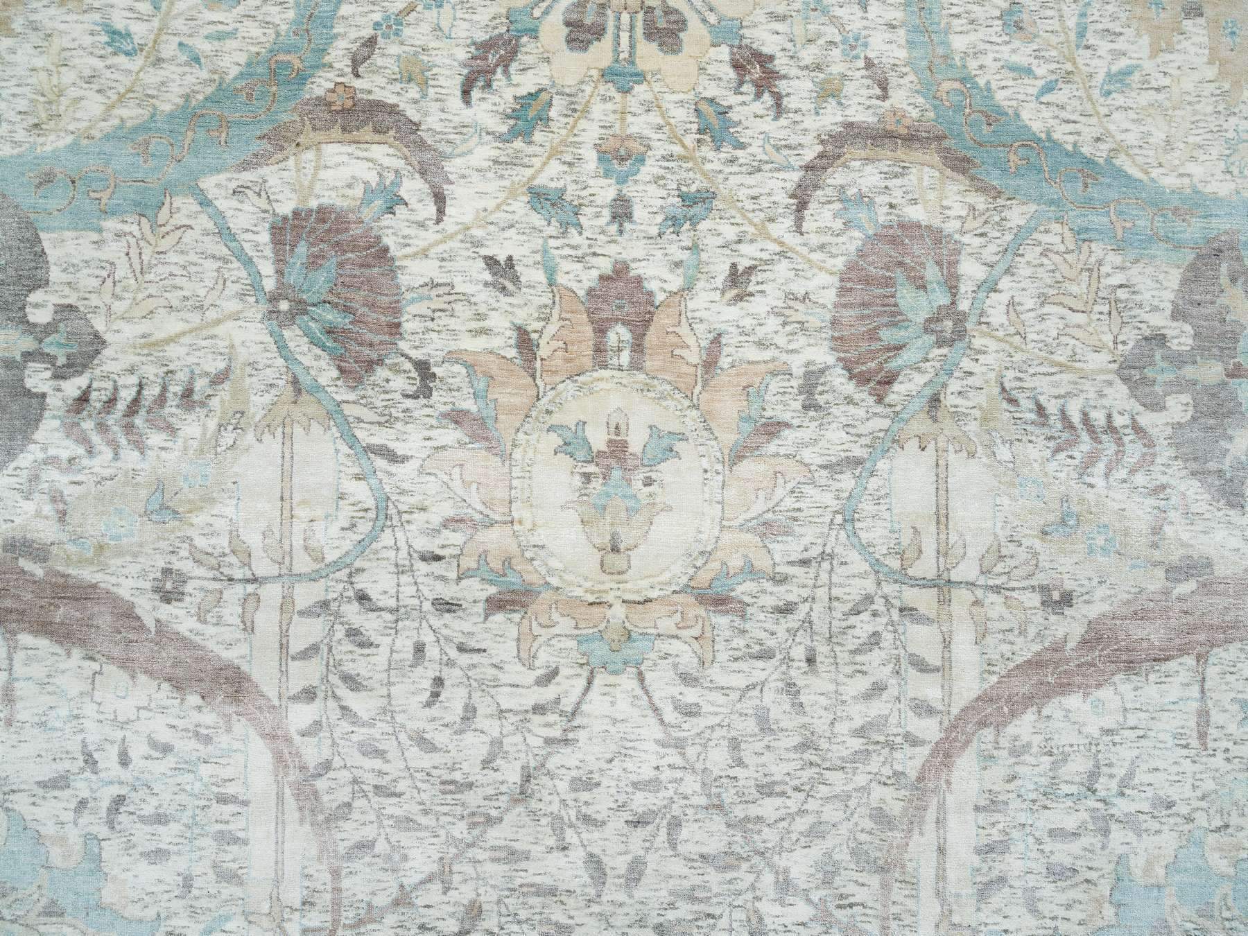 Transitional hand-knotted wool/silk rug in Ivory, 12'1" x 18' — SKU O065178 (view 8)