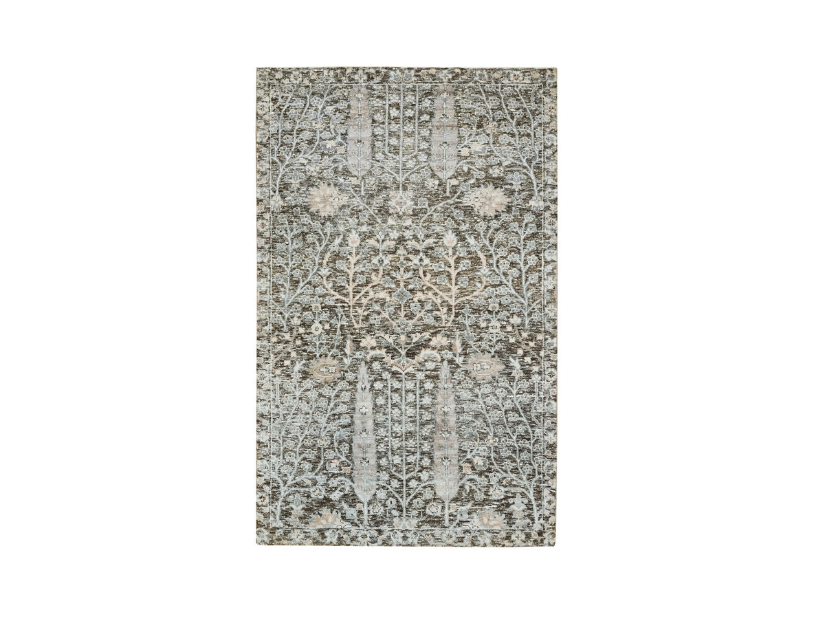 Transitional hand-knotted wool/silk rug in Black, 3' x 5' — SKU O065181
