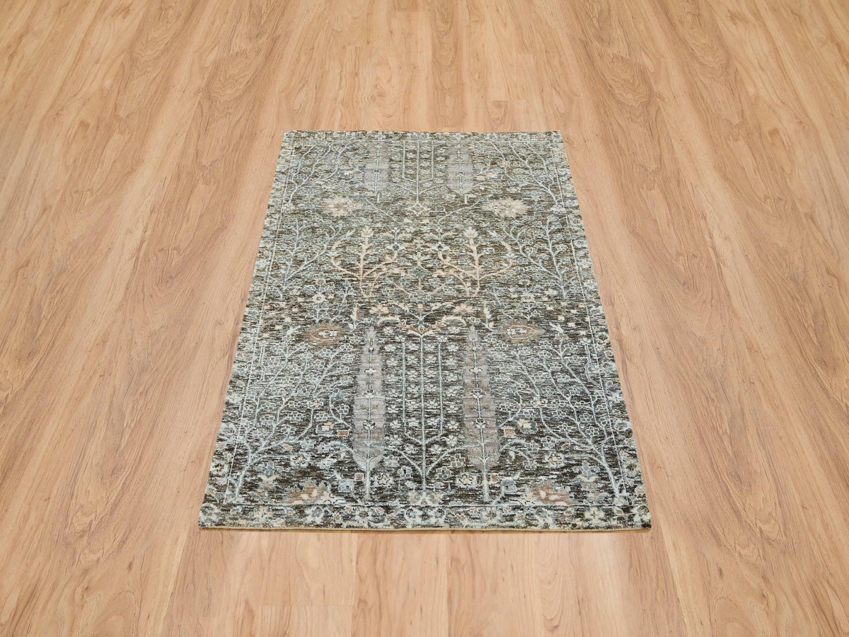 Transitional hand-knotted wool/silk rug in Black, 3' x 5' — SKU O065181 (view 2)