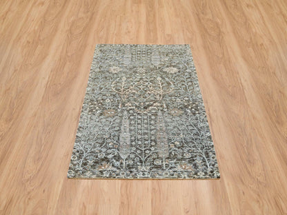 Black 3'0" x 5'0" Transitional Hand knotted Wool/Silk Rug - Sku: O065181