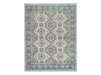 Ivory 7'10" x 10'0" Tribal Hand knotted Wool Rug - Sku: O065185