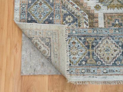 Tribal & Geometric hand-knotted wool rug in Ivory & Blue, 7'10" x 10' — SKU O065185 (view 4)