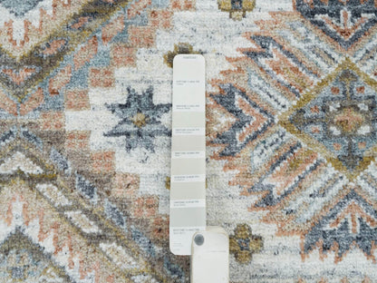 Tribal & Geometric hand-knotted wool rug in Ivory & Blue, 7'10" x 10' — SKU O065185 (view 7)