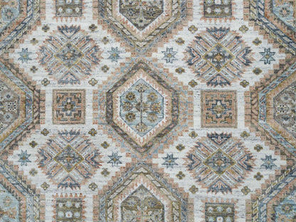 Tribal & Geometric hand-knotted wool rug in Ivory & Blue, 7'10" x 10' — SKU O065185 (view 8)