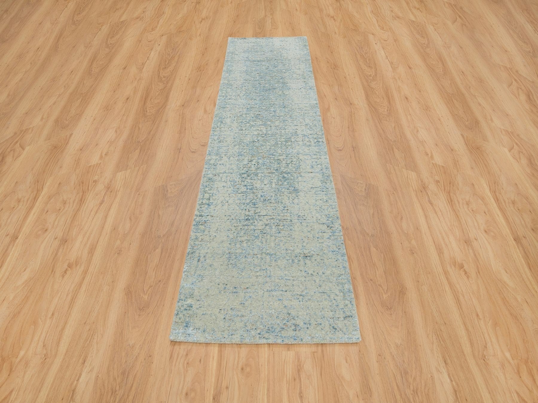 Gray 2'6" x 10'0" Modern / Contemporary Handloom Wool/Silk Rug - Sku: O065191