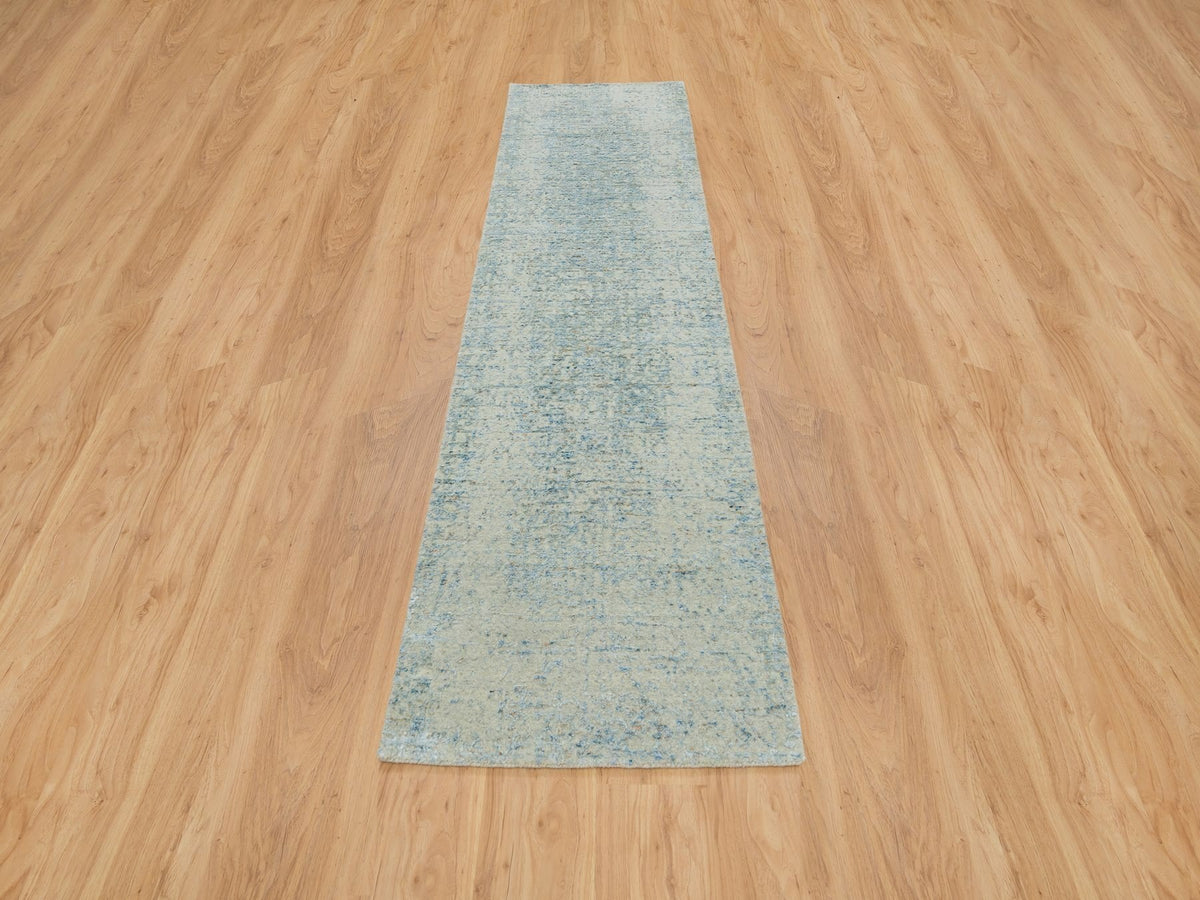Modern / Contemporary hand-knotted wool/silk runner in Gray, 2'6" x 10' — SKU O065191 (view 2)