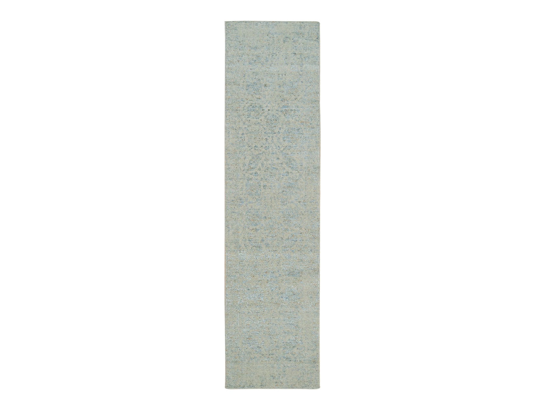Blue 2'6" x 10'0" Transitional Handloom Wool/Silk Rug - Sku: O065192