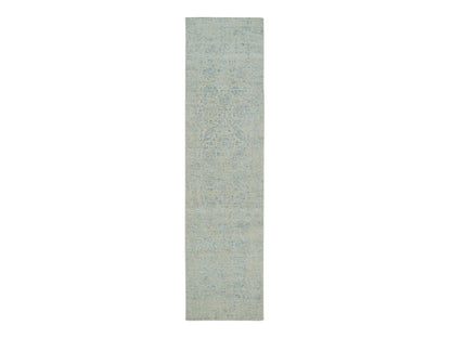Blue 2'6" x 10'0" Transitional Handloom Wool/Silk Rug - Sku: O065192