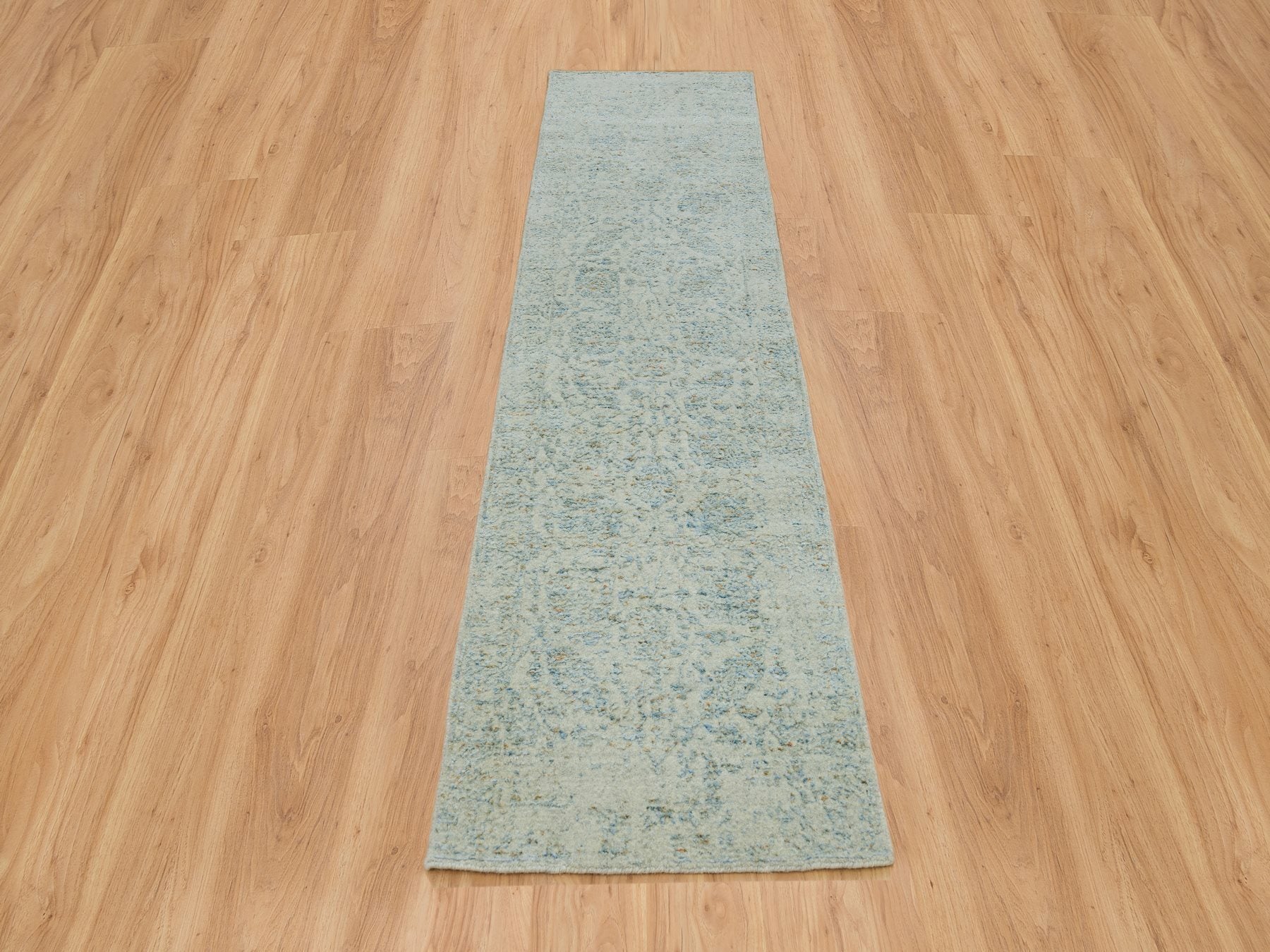 Blue 2'6" x 10'0" Transitional Handloom Wool/Silk Rug - Sku: O065192