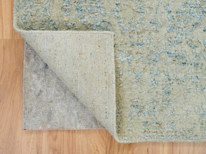 Blue 2'6" x 10'0" Transitional Handloom Wool/Silk Rug - Sku: O065192
