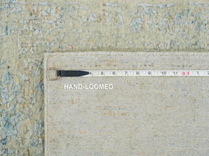 Blue 2'6" x 10'0" Transitional Handloom Wool/Silk Rug - Sku: O065192