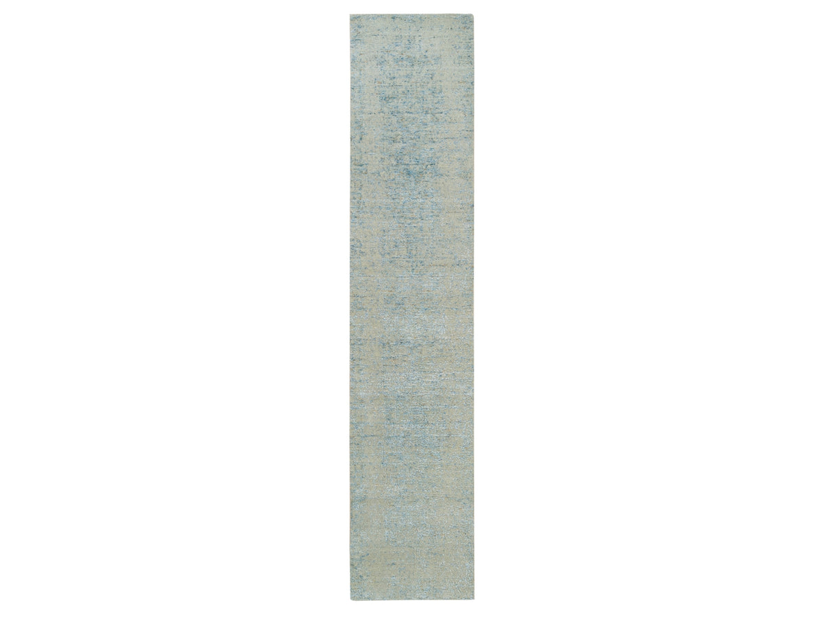 Modern / Contemporary hand-knotted wool/silk runner in Gray, 2'6" x 12' — SKU O065193