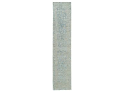 Modern / Contemporary hand-knotted wool/silk runner in Gray, 2'6" x 12' — SKU O065193