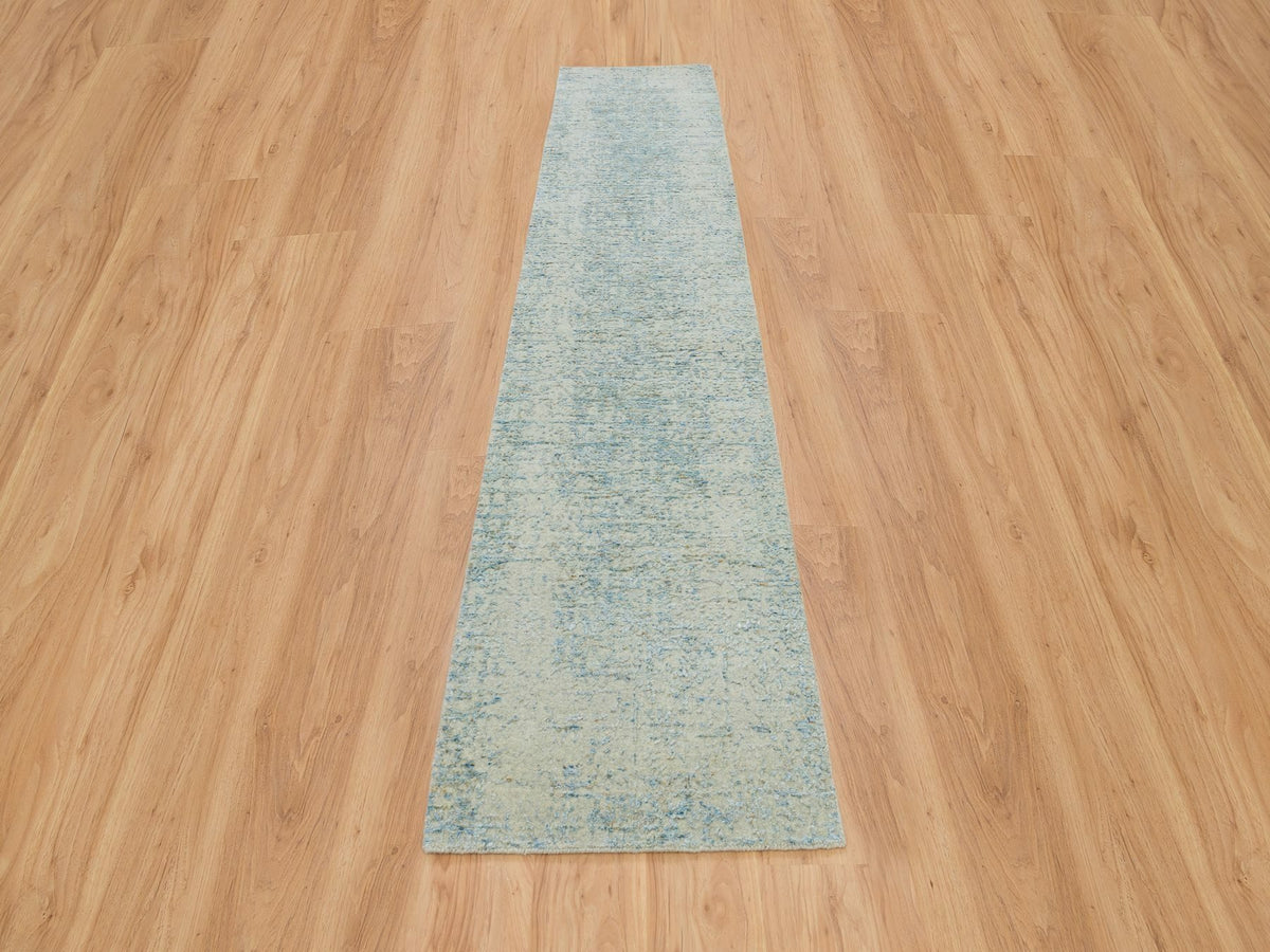 Modern / Contemporary hand-knotted wool/silk runner in Gray, 2'6" x 12' — SKU O065193 (view 2)