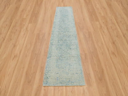 Modern / Contemporary hand-knotted wool/silk runner in Gray, 2'6" x 12' — SKU O065193 (view 2)