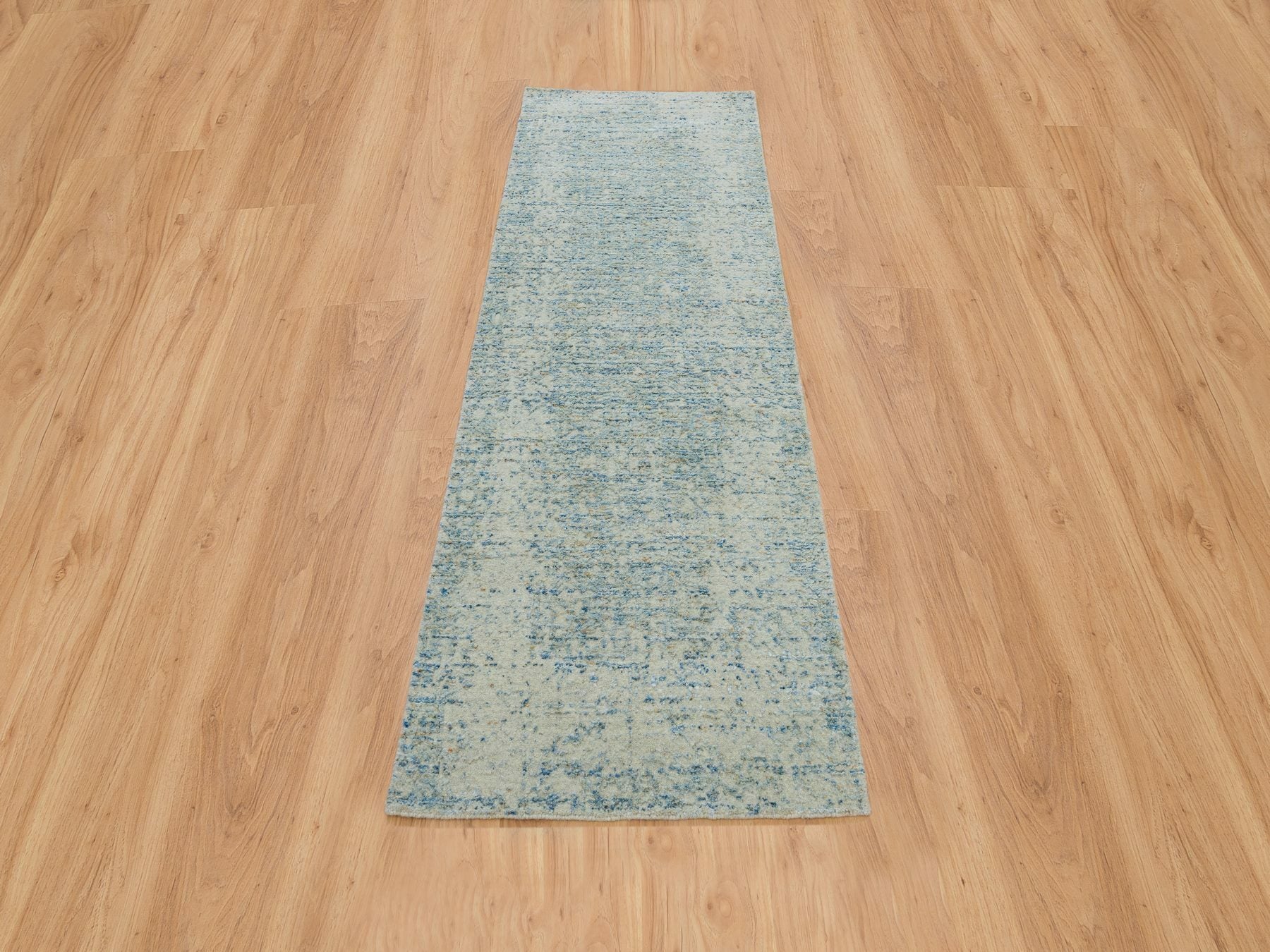 Modern / Contemporary hand-knotted wool/silk runner in Gray, 2'6" x 8' — SKU O065194 (view 2)