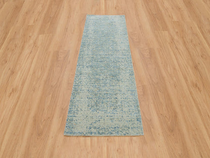 Modern / Contemporary hand-knotted wool/silk runner in Gray, 2'6" x 8' — SKU O065194 (view 2)