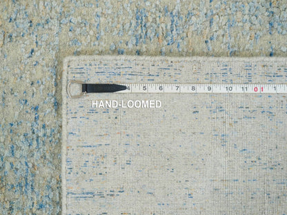 Grey 2'6" x 8'0" Modern / Contemporary Handloom Wool/Silk Rug - Sku: O065194