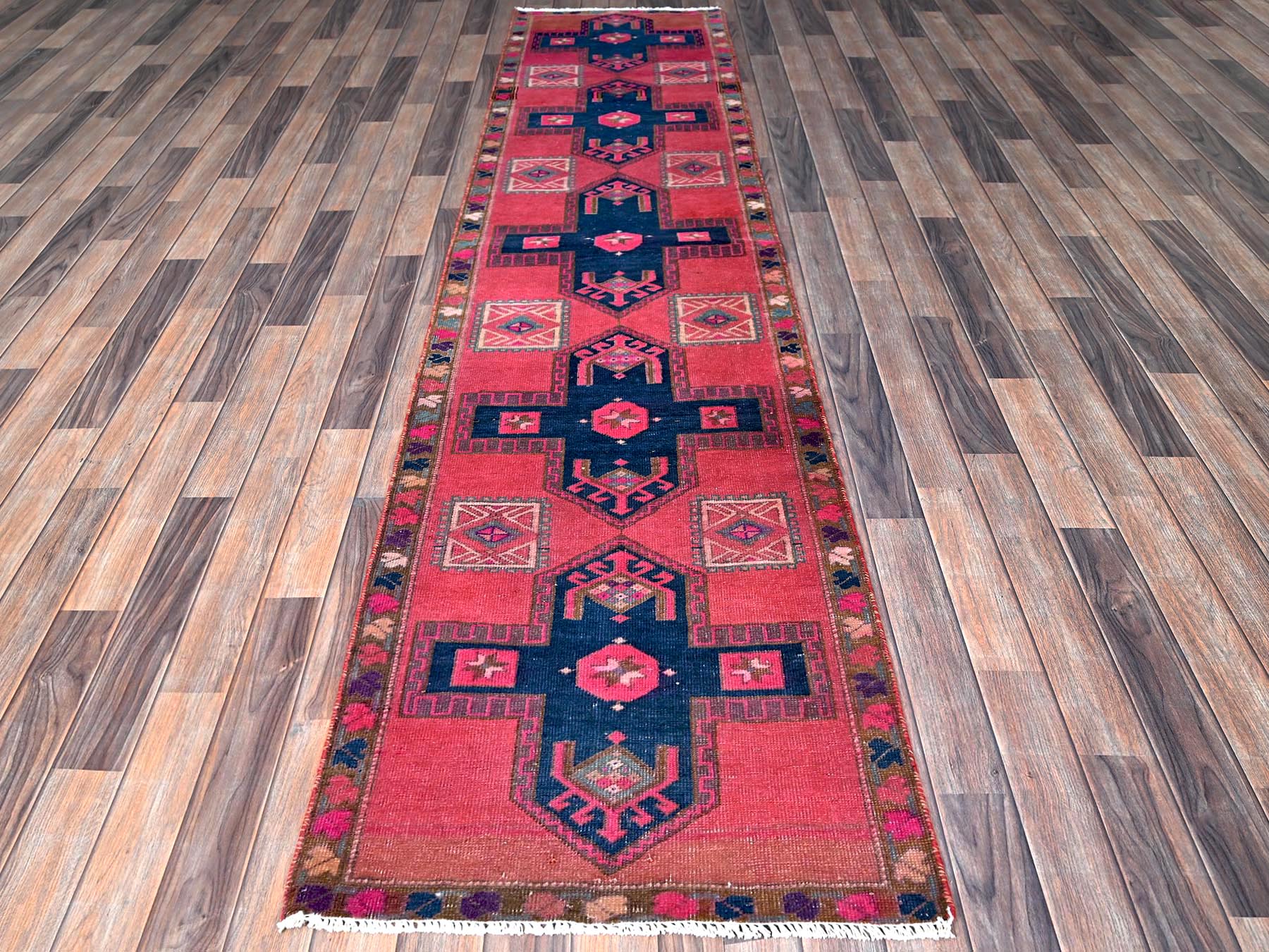 Vintage hand-knotted wool runner in Overdyed & Brown, 2'5" x 9'10" — SKU O0651 (view 2)