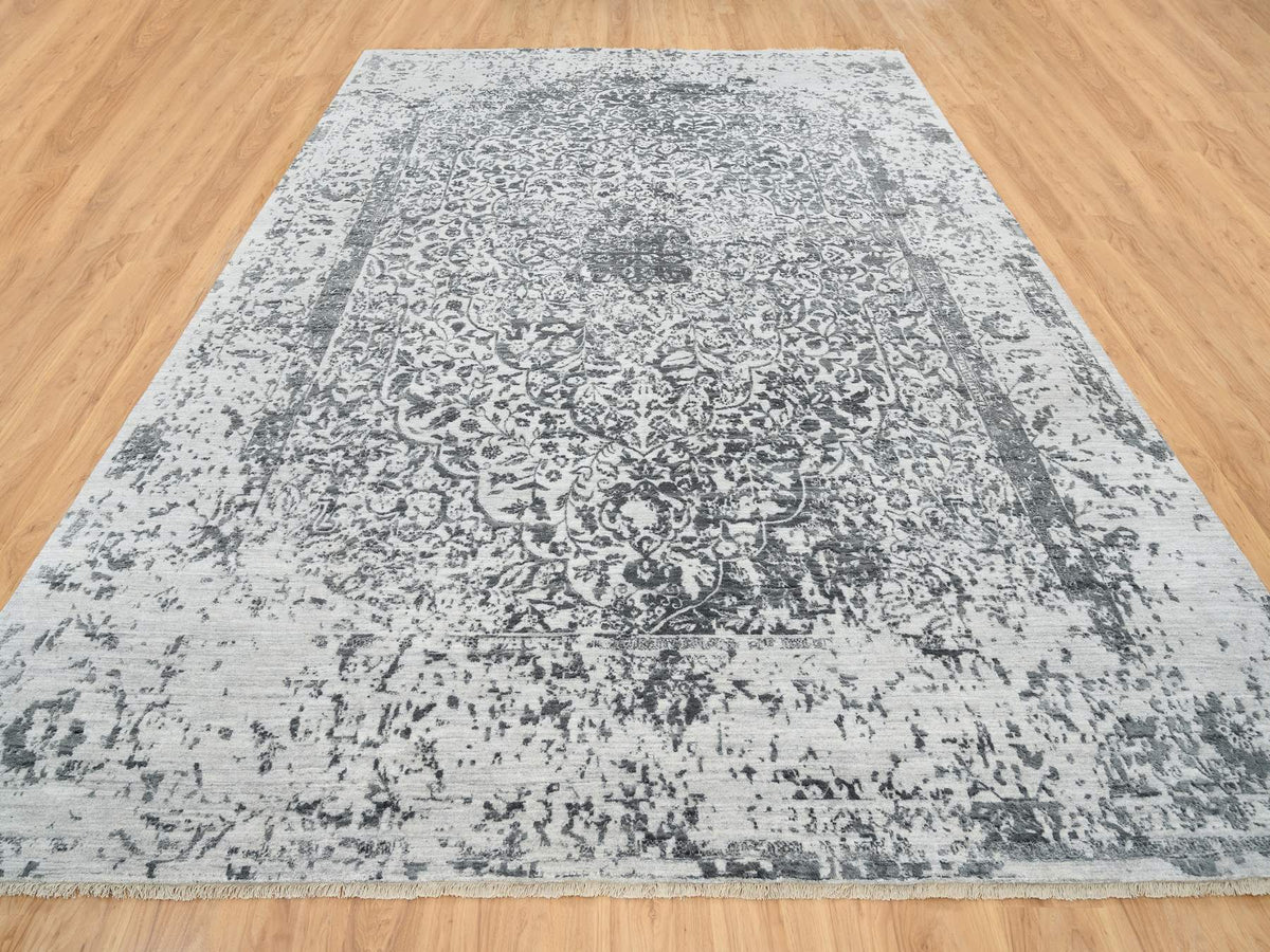 Transitional hand-knotted wool/silk rug in Gray, 9'10" x 14' — SKU O065206 (view 2)