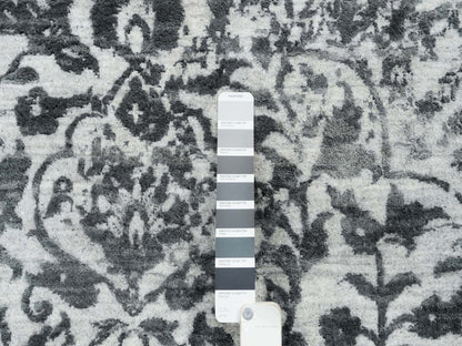 Grey 9'10" x 14'0" Transitional Hand knotted Wool/Silk Rug - Sku: O065206