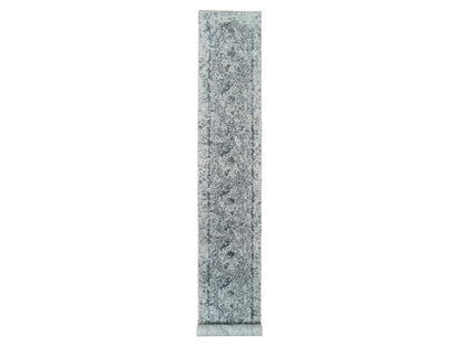 Transitional hand-knotted wool/silk runner in Gray, 2'8" x 20' — SKU O065214