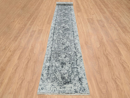 Transitional hand-knotted wool/silk runner in Gray, 2'8" x 20' — SKU O065214 (view 2)