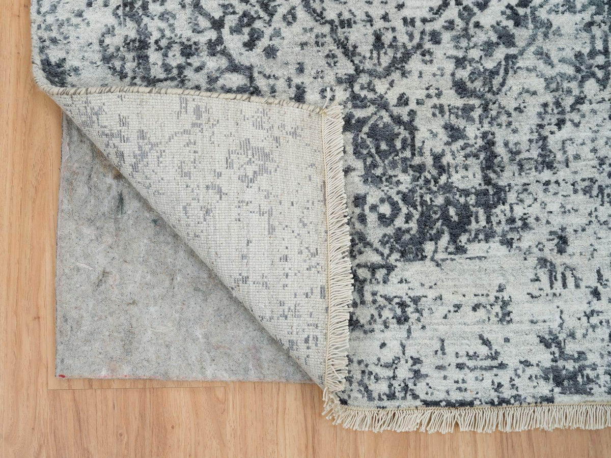 Transitional hand-knotted wool/silk runner in Gray, 2'8" x 20' — SKU O065214 (view 3)
