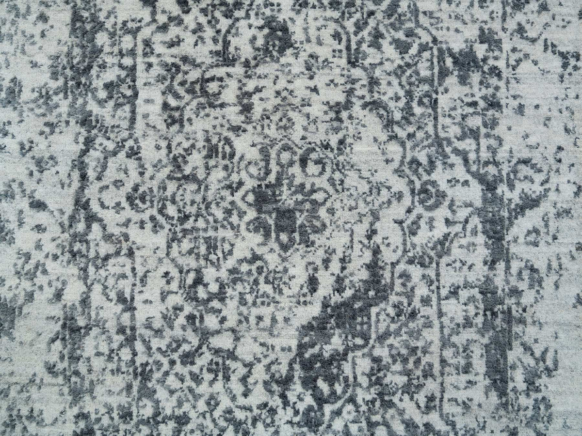 Transitional hand-knotted wool/silk runner in Gray, 2'8" x 20' — SKU O065214 (view 5)