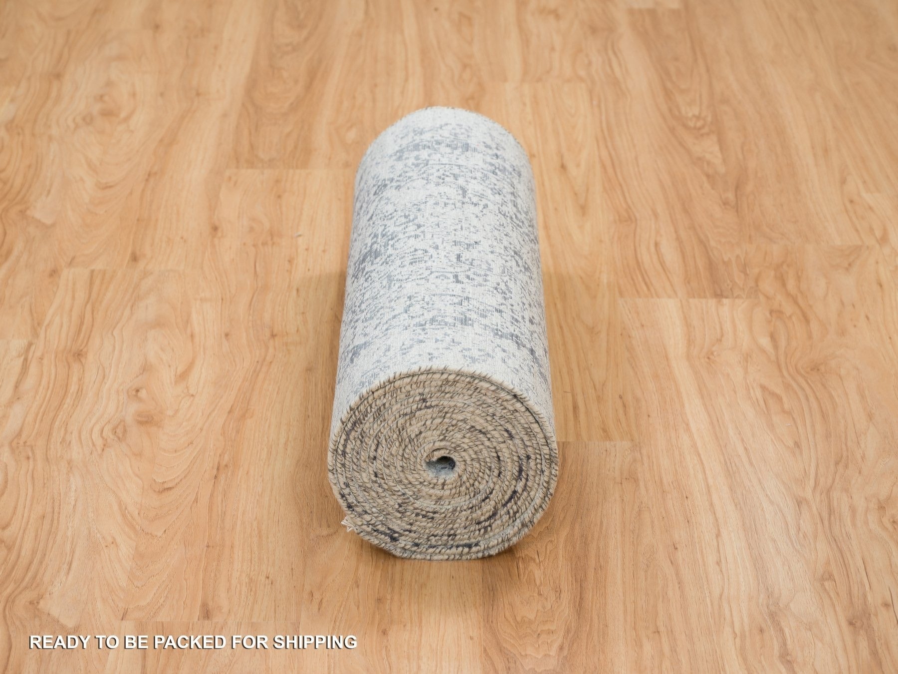 Transitional hand-knotted wool/silk runner in Gray, 2'8" x 20' — SKU O065214 (view 6)