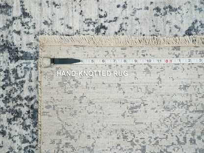 Transitional hand-knotted wool/silk runner in Gray, 2'8" x 20' — SKU O065214 (view 8)