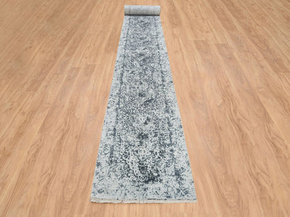 Transitional hand-knotted wool/silk runner in Gray, 2'7" x 25'8" — SKU O065215 (view 2)