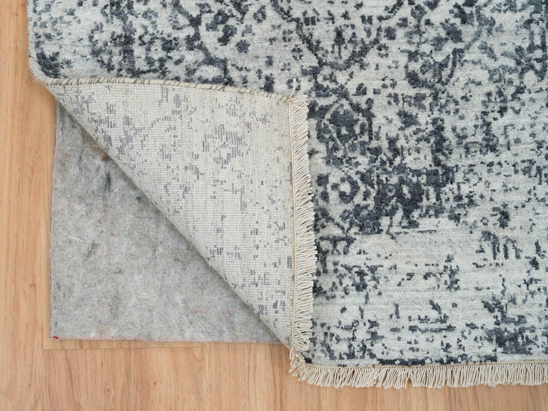 Transitional hand-knotted wool/silk runner in Gray, 2'7" x 25'8" — SKU O065215 (view 3)