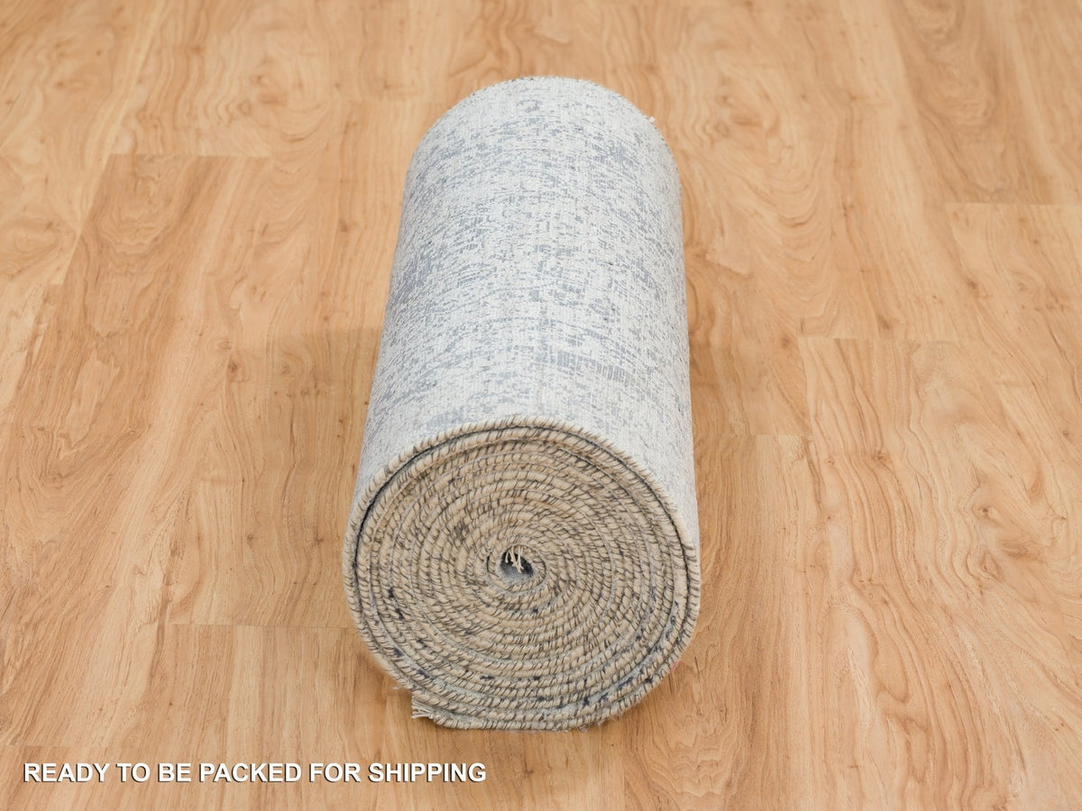 Transitional hand-knotted wool/silk runner in Gray, 2'7" x 25'8" — SKU O065215 (view 6)