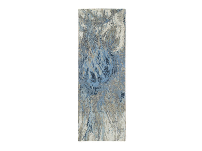Blue 2'7" x 8'1" Modern and Contemporary Hand knotted Wool/Silk Rug - Sku: O065216