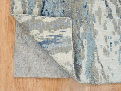 Blue 2'7" x 8'1" Modern and Contemporary Hand knotted Wool/Silk Rug - Sku: O065216