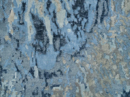 Blue 2'7" x 8'1" Modern and Contemporary Hand knotted Wool/Silk Rug - Sku: O065216