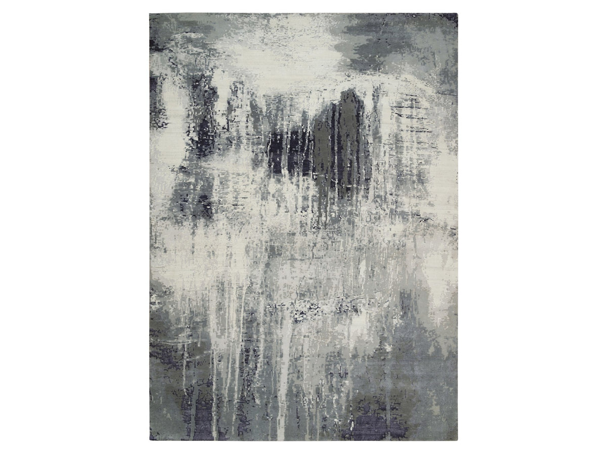 Modern / Contemporary hand-knotted wool/silk rug in Black, 10'1" x 14'1" — SKU O065220