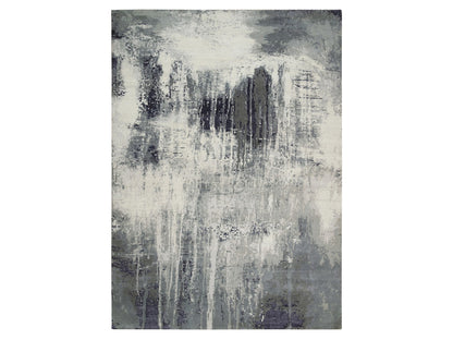 Black 10'1" x 14'1" Modern and Contemporary Hand knotted Wool/Silk Rug - Sku: O065220