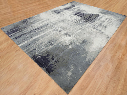 Black 10'1" x 14'1" Modern and Contemporary Hand knotted Wool/Silk Rug - Sku: O065220