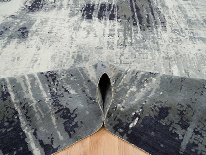 Black 10'1" x 14'1" Modern and Contemporary Hand knotted Wool/Silk Rug - Sku: O065220